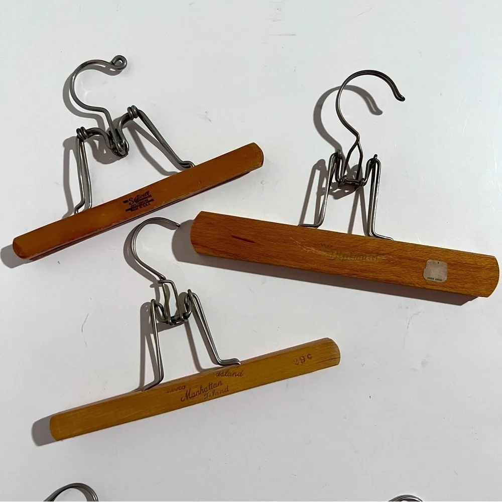 Lot of 5 Vintage Wood & Metal Clamp Hangers